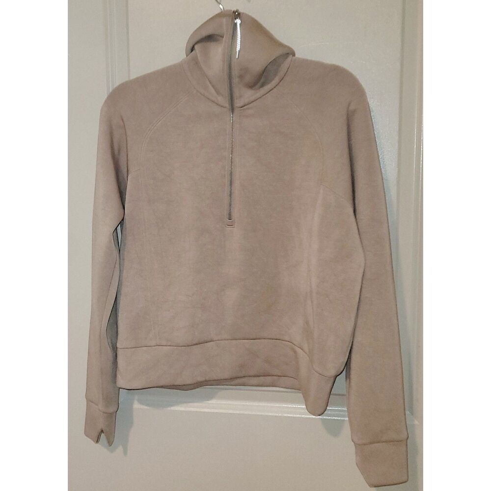 SPANX AirEssentials Half Zip Hoodie Pullover Taupe Beige Size S